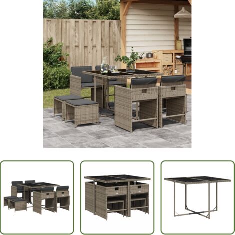 vidaXL Tavolo da giardino -  Set da Pranzo da Giardino 9 pz con Cuscini in Polyrattan Grigio