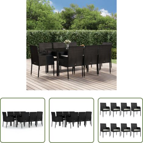 vidaXL Tavolo da giardino -  Set da Pranzo da Giardino 9 pz con Cuscini Nero in Polyrattan