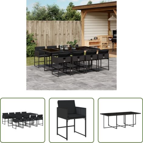 vidaXL Tavolo da giardino -  Set da Pranzo da Giardino 9 pz con Cuscini Nero in Polyrattan