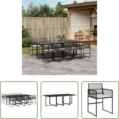 vidaXL Tavolo da giardino -  Set da Pranzo da Giardino 9 pz con Cuscini Nero in Polyrattan