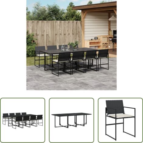 vidaXL Tavolo da giardino -  Set da Pranzo da Giardino 9 pz con Cuscini Nero in Polyrattan