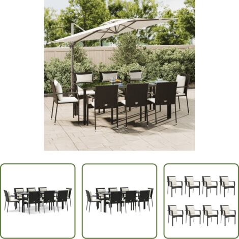 vidaXL Tavolo da giardino -  Set da Pranzo da Giardino 9 pz con Cuscini Nero in Polyrattan