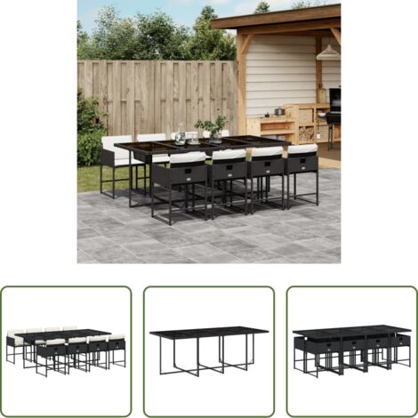 vidaXL Tavolo da giardino -  Set da Pranzo da Giardino 9 pz con Cuscini Nero in Polyrattan