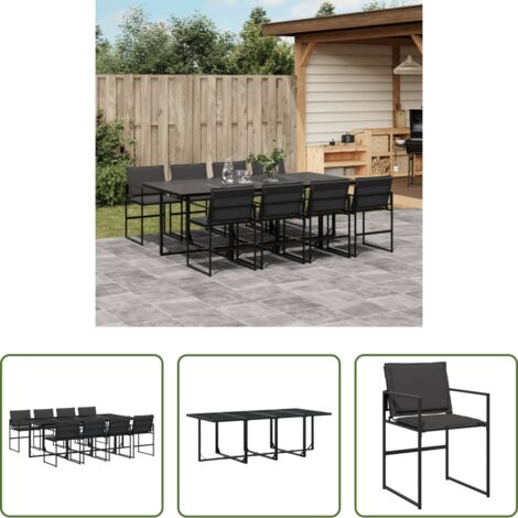 vidaXL Tavolo da giardino -  Set da Pranzo da Giardino 9 pz con Cuscini Nero in Textilene