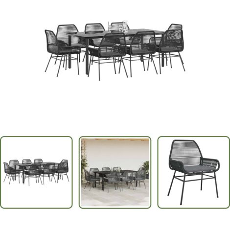 vidaXL Tavolo da giardino -  Set da Pranzo da Giardino 9 pz con Cuscini Polyrattan Vetro