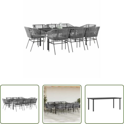 vidaXL Tavolo da giardino -  Set da Pranzo da Giardino 9 pz con Cuscini Polyrattan Vetro