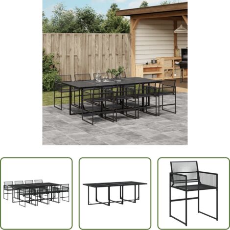 vidaXL Tavolo da giardino -  Set da Pranzo da Giardino 9 pz Nero in Polyrattan