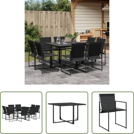 vidaXL Tavolo da giardino -  Set da Pranzo da Giardino 9 pz Nero in Textilene