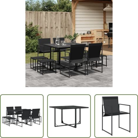 vidaXL Tavolo da giardino -  Set da Pranzo da Giardino 9 pz Nero in Textilene