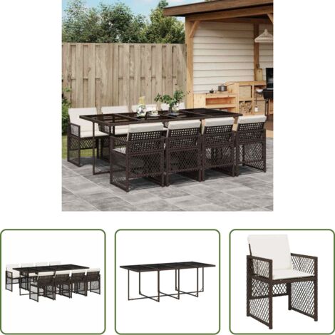 vidaXL Tavolo da giardino -  Set da Pranzo da Giardino 9pz con Cuscini Marrone in Polyrattan