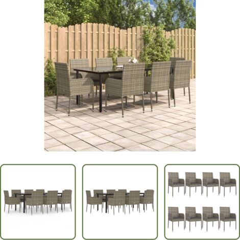vidaXL Tavolo da giardino -  Set da Pranzo Giardino 9pz con Cuscini Nero e Grigio Polyrattan