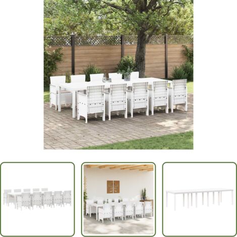 vidaXL Tavolo da giardino -  Set da Pranzo per Giardino con cuscino 11 pcs Bianco e Taupe