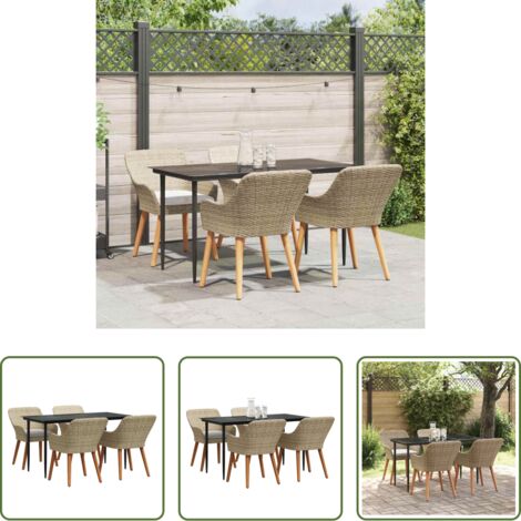vidaXL Tavolo da giardino -  Set da Pranzo per Giardino con cuscino 5 pcs Beige polyrattan