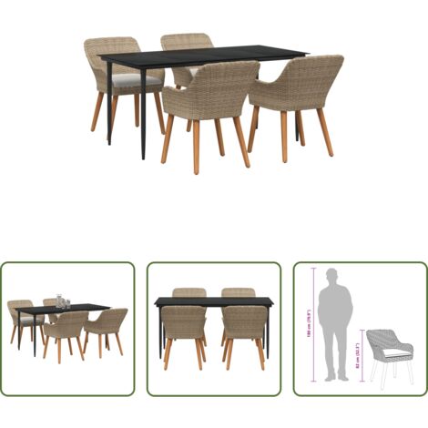 vidaXL Tavolo da giardino -  Set da Pranzo per Giardino con cuscino 5 pcs Beige polyrattan