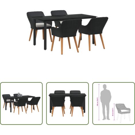 vidaXL Tavolo da giardino -  Set da Pranzo per Giardino con cuscino 5 pcs Nero polyrattan
