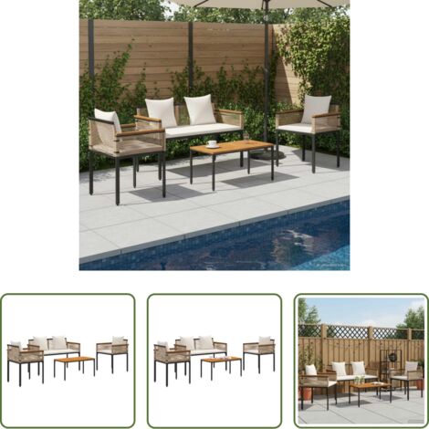 vidaXL Tavolo da giardino -  Set di Mobili da Esterno Beige e Bianco Crema polyrattan
