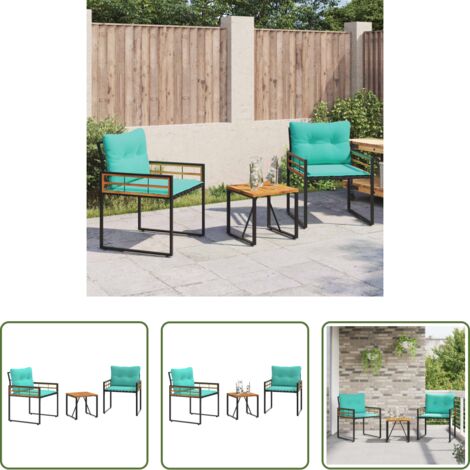 vidaXL Tavolo da giardino -  Set di Mobili da Esterno con cuscino 3 pcs Turchese