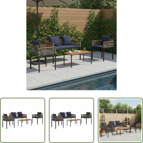 vidaXL Tavolo da giardino -  Set di Mobili da Esterno Grigio e Blu Navy polyrattan