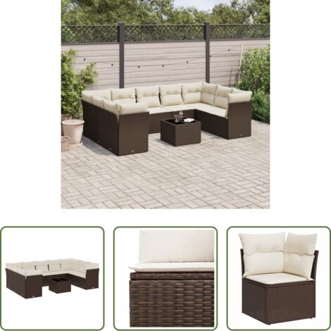 vidaXL Tavolo da giardino -  Set Divani da Giardino 10pz con Cuscini in Polyrattan Marrone