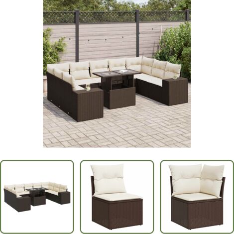 vidaXL Tavolo da giardino -  Set Divani da Giardino 10pz con Cuscini in Polyrattan Marrone