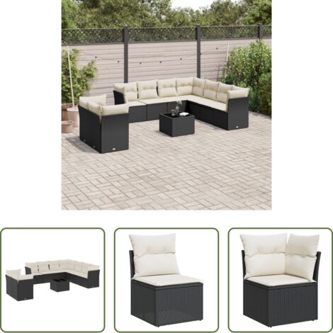 vidaXL Tavolo da giardino -  Set Divani da Giardino 10pz con Cuscini in Polyrattan Nero