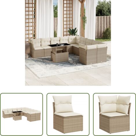 vidaXL Tavolo da giardino -  Set Divani da Giardino 11 pz con Cuscini Beige in Polyrattan