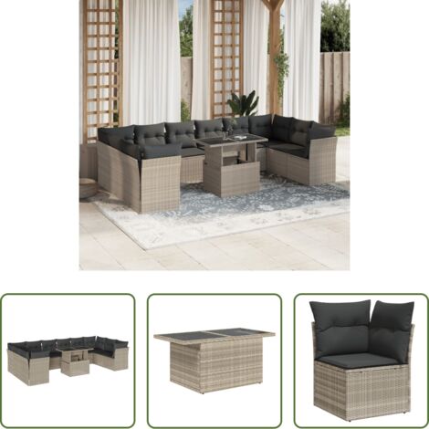 vidaXL Tavolo da giardino -  Set Divani da Giardino 11 pz con Cuscini in Polyrattan Grigio