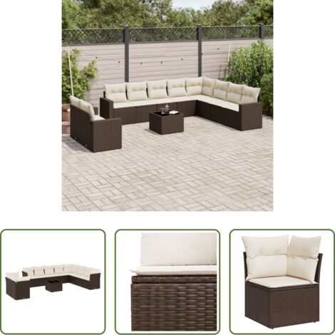 vidaXL Tavolo da giardino -  Set Divani da Giardino 11 pz con Cuscini Polyrattan Marrone