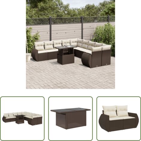 vidaXL Tavolo da giardino -  Set Divani da Giardino 11 pz con Cuscini Polyrattan Marrone