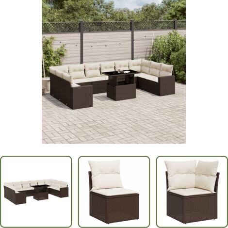 vidaXL Tavolo da giardino -  Set Divani da Giardino 11 pz con Cuscini Polyrattan Marrone
