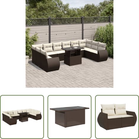 vidaXL Tavolo da giardino -  Set Divani da Giardino 11 pz con Cuscini Polyrattan Marrone