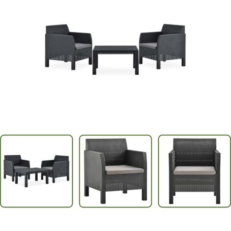 vidaXL Tavolo da giardino -  Set Divani da Giardino 3 pz con Cuscini in Rattan PP Antracite