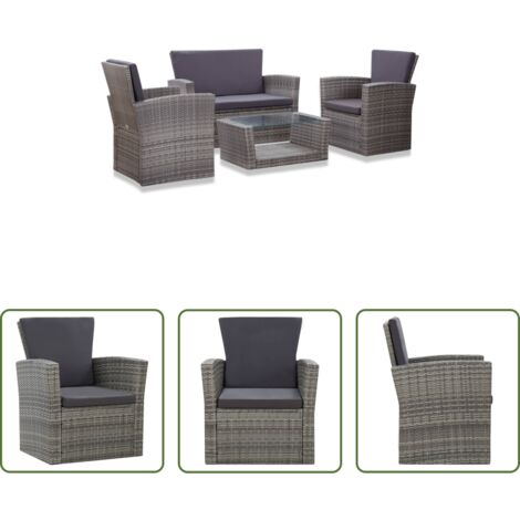 vidaXL Tavolo da giardino -  Set Divani da Giardino 4 pz con Cuscini in Polyrattan Grigio