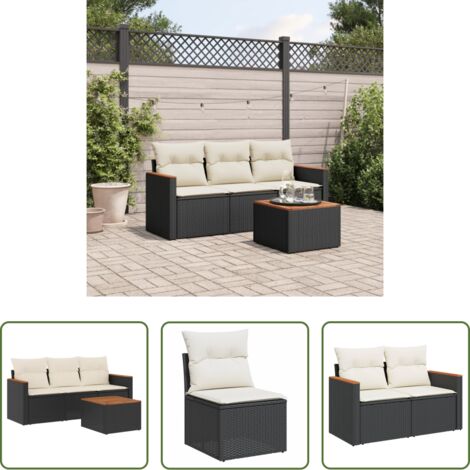 vidaXL Tavolo da giardino -  Set Divani da Giardino 4 pz con Cuscini Nero in Polyrattan