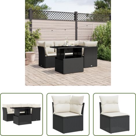 vidaXL Tavolo da giardino -  Set Divani da Giardino 5 pz con Cuscini in Polyrattan Nero