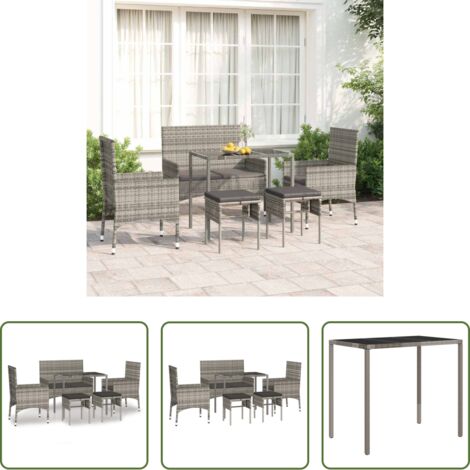vidaXL Tavolo da giardino -  Set Divani da Giardino 6 pz con Cuscini in Polyrattan Grigio