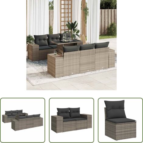 vidaXL Tavolo da giardino -  Set Divani da Giardino 7 pz con Cuscini Grigio in Polyrattan