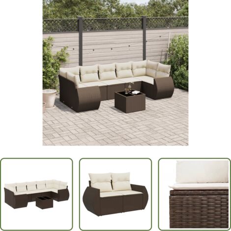 vidaXL Tavolo da giardino -  Set Divani da Giardino 8 pz con Cuscini Marrone in Polyrattan