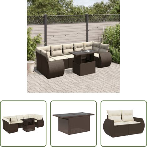 vidaXL Tavolo da giardino -  Set Divani da Giardino 8 pz con Cuscini Marrone in Polyrattan