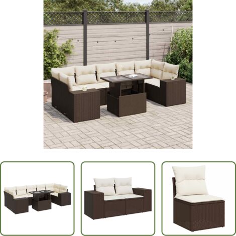 vidaXL Tavolo da giardino -  Set Divani da Giardino 8 pz con Cuscini Marrone in Polyrattan