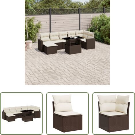 vidaXL Tavolo da giardino -  Set Divani da Giardino 8 pz con Cuscini Marrone in Polyrattan