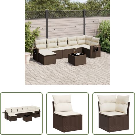 vidaXL Tavolo da giardino -  Set Divani da Giardino 8 pz con Cuscini Marrone in Polyrattan