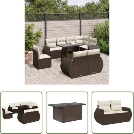 vidaXL Tavolo da giardino -  Set Divani da Giardino 9pz con Cuscini Marrone in Polyrattan