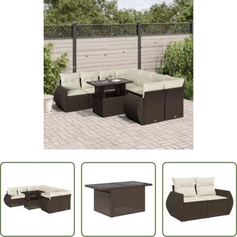 vidaXL Tavolo da giardino -  Set Divani da Giardino 9pz con Cuscini Marrone in Polyrattan
