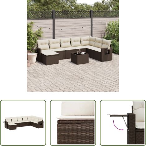 vidaXL Tavolo da giardino -  Set Divani da Giardino 9pz con Cuscini Marrone in Polyrattan