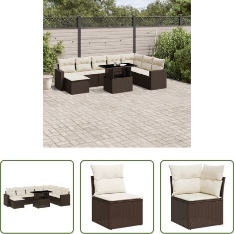 vidaXL Tavolo da giardino -  Set Divani da Giardino 9pz con Cuscini Marrone in Polyrattan