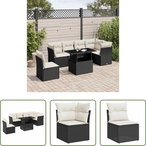 vidaXL Tavolo da giardino -  Set Divani da Giardino con Cuscini 7pz Nero Polyrattan