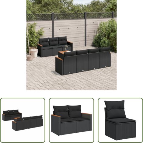 vidaXL Tavolo da giardino -  Set Divani da Giardino con Cuscini 8 pz Nero in Polyrattan