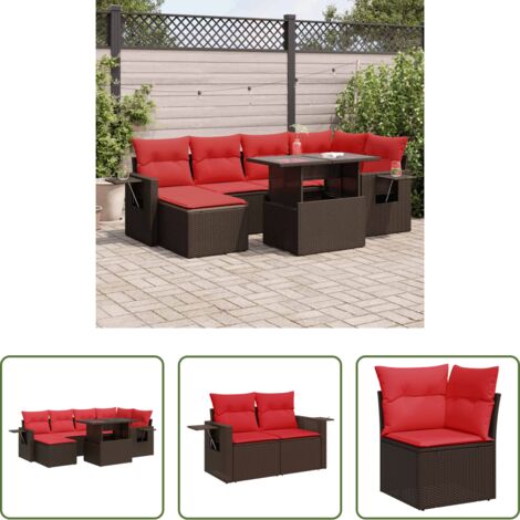 vidaXL Tavolo da giardino -  Set Divani Giardino 7 pz con Cuscini Marrone Polyrattan Acacia