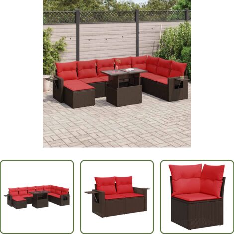 vidaXL Tavolo da giardino -  Set Divani Giardino 9 pz con Cuscini Marrone Polyrattan Acacia